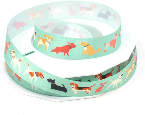 Cool Dogs Precious Pets Satin Ribbon, Aqua, 5/8-Inch, 20-Yard