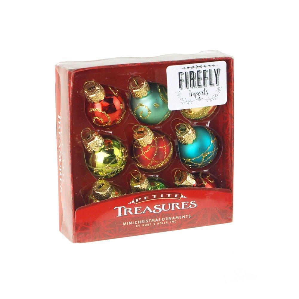 Miniature Balls Glass Christmas Ornament, 1-Inch, 9-Piece