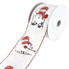 Christmas Skiing Snowmen Wired Ribbon, 2-1/2-Inch, 10-Yard - Red