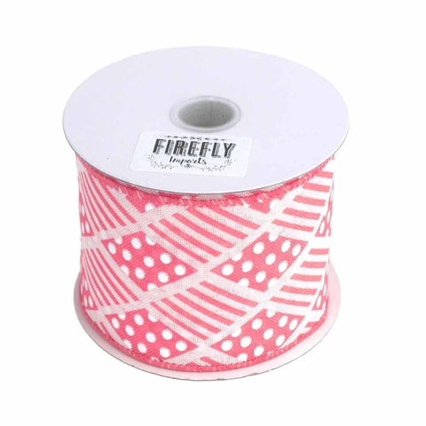 Harlequin Stripes Polka Dots Polyester Ribbon Wired Edge, Pink, 2-1/2-Inch, 10 Yards