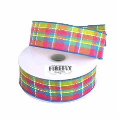 Colorful Dash Plaid Polyester Ribbon Wired Edge, 10 Yards
