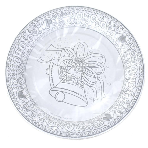 Paper Wedding Bell Printed Plates, White, 9-Inch, 6-Count