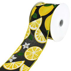 Lemons and Lillies Faux Linen Wired Ribbon, 2-1/2-Inch, 10-Yard