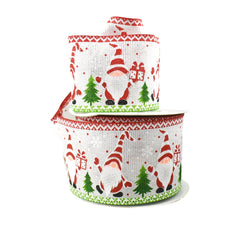 Glitter Christmas Gnomes with Gifts Wired Ribbon, 2-1/2-Inch, 10-Yard