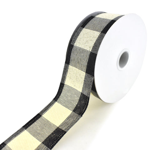 Buffalo Plaid Checkered Wired Ribbon, 10-yard, Ivory