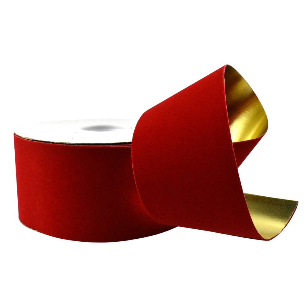 Velvet Gold Back Christmas Outdoor Ribbon, 2-1/2-Inch, 25-Yard - Medium Red