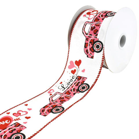 Valentines Cheetah Hearts Truck Wired Ribbon, 2-1/2-Inch, 10-Yard