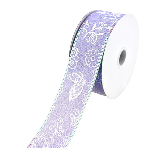 Flowers and Bees Iridescent Wired Ribbon, Lavender, 1-1/2-Inch, 10-Yard