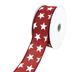 Stars Faux Linen Wired Ribbon, 1-1/2-Inch, 10-Yard