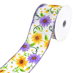 Blooming Spring Daisies Wired Ribbon, 2-1/2-Inch, 10-Yard