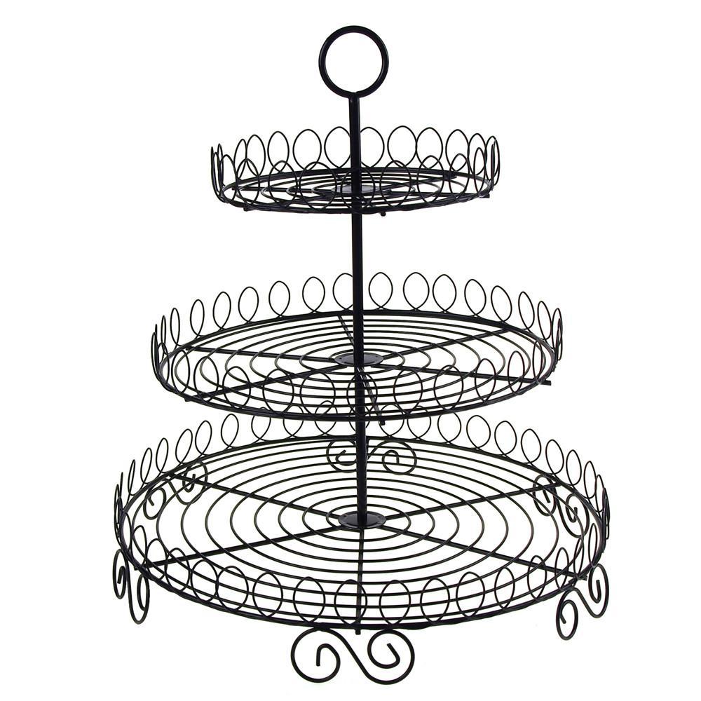 Round Metal Wire Cupcake Holder, 3-tiers, 13-Inch, Black