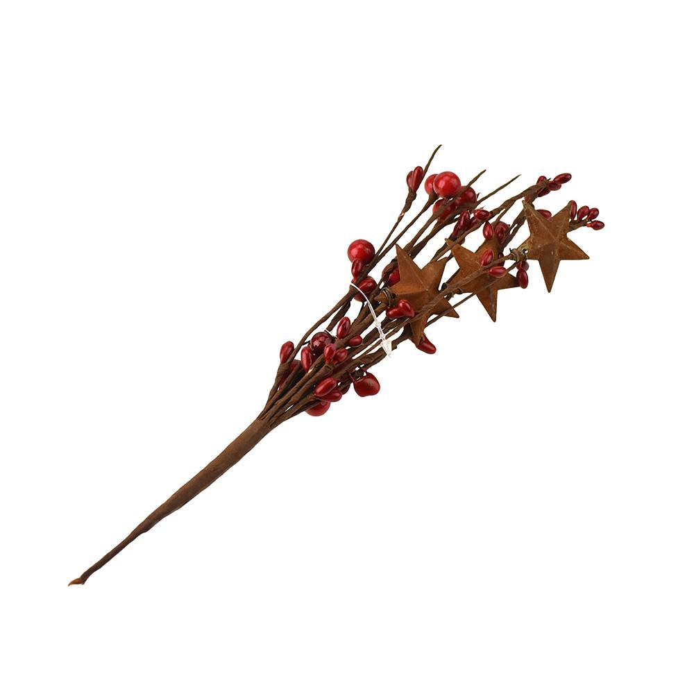 Berries and Metal Stars Spray, Red, 9-Inch