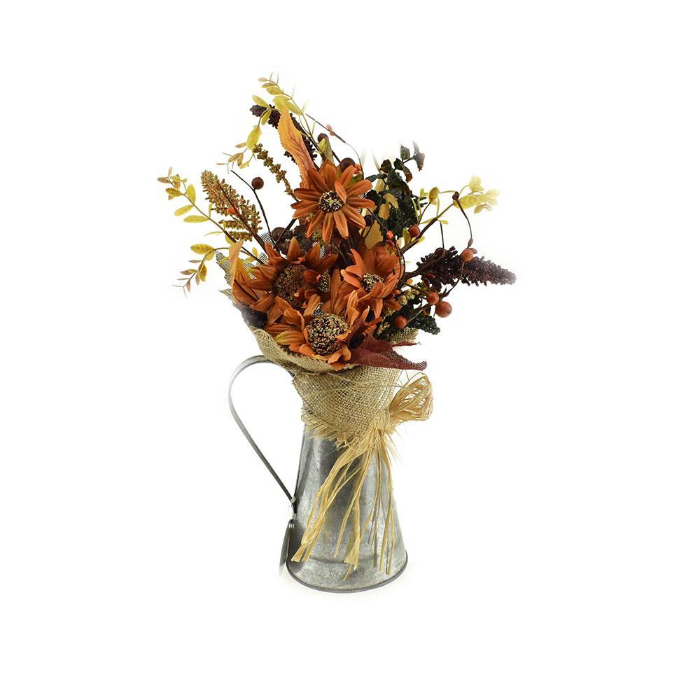 Artificial Rustic Flowers in Pail Bucket Fall Arrangement, 18-Inch
