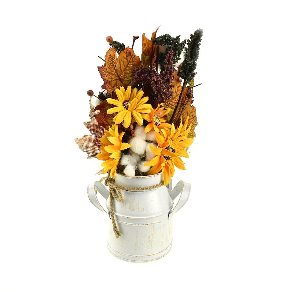 Artificial Sunflowers in Metal Can Fall Arrangement, 15-Inch