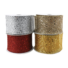 Christmas Dazzling Glitter Chunk Netting Wired Ribbon, 10-yard