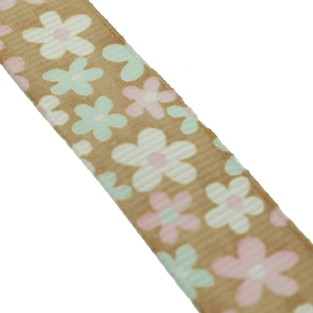 Grosgrain Starburst Floral Ribbon Roll, 5/8-inch, 10-yard, Toffee