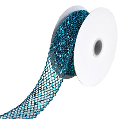 Christmas Dazzling Glitter Chunk Netting Wired Ribbon, 10-yard