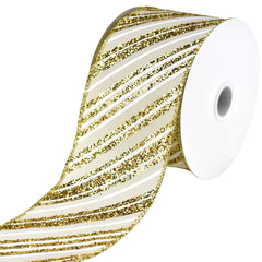 Glittered Diagonal Christmas Stripes Wired Ribbon, 10-yard