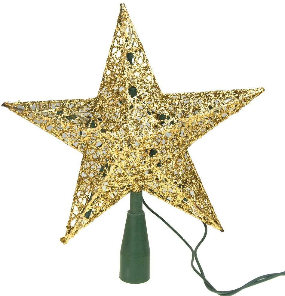 Star Wire Wrapped Christmas Tree Topper Light, Gold, 9-Inch