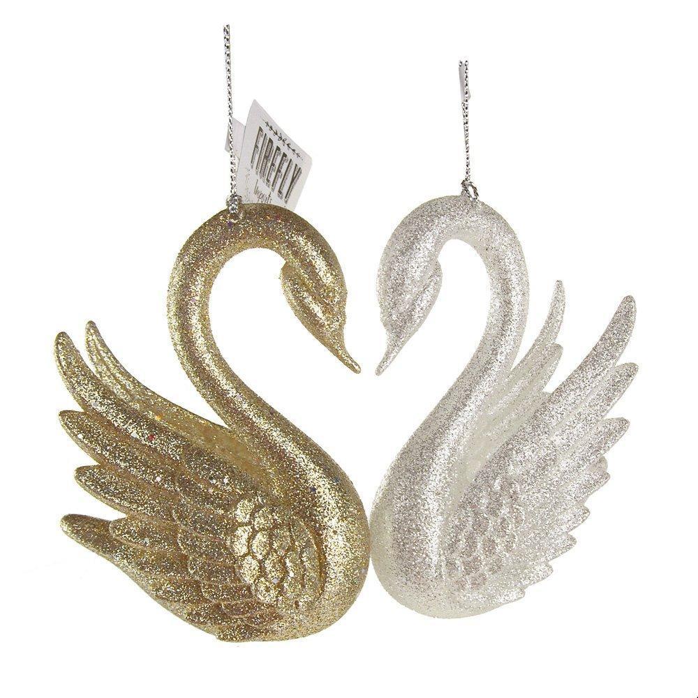 Glitter Swan Acrlyic Ornaments, Gold/Silver, 4-Inch, 2-Piece