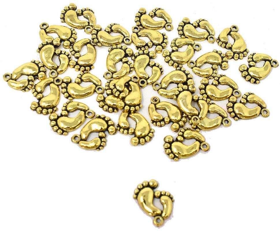 Small Baby Footprint Metal Charms, Gold, 3/4-Inch, 30-Count