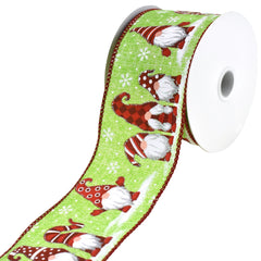 Snowy Day Christmas Gnomes Wired Ribbon, 2-1/2-Inch, 10-Yard