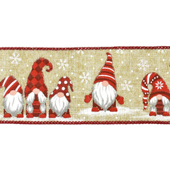 Snowy Day Christmas Gnomes Wired Ribbon, 2-1/2-Inch, 10-Yard