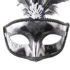 Fancy Feather Masquerade Mask, 7-Inch x 3-1/4-Inch - Black