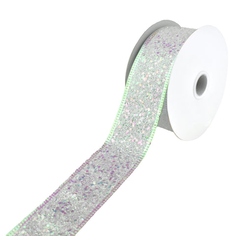 Christmas Iridescent Super Glitter Wired Ribbon, 1-1/2-Inch, 10-Yard