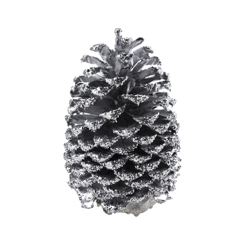 Dried Natural Glitter Accented Jeffrey Pine Cone, Silver
