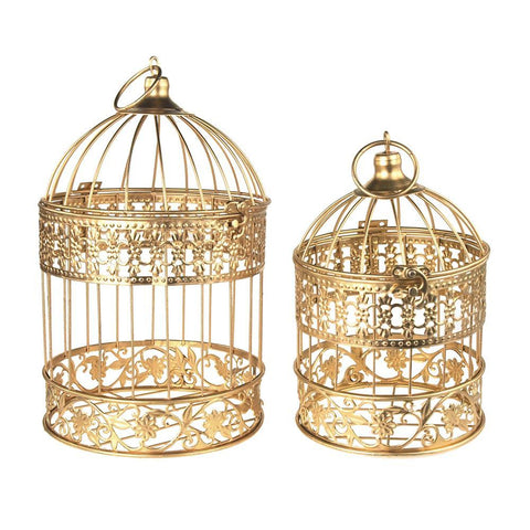 Gold Metal Wedding Bird Cage Centerpiece, Medium, 2-Piece