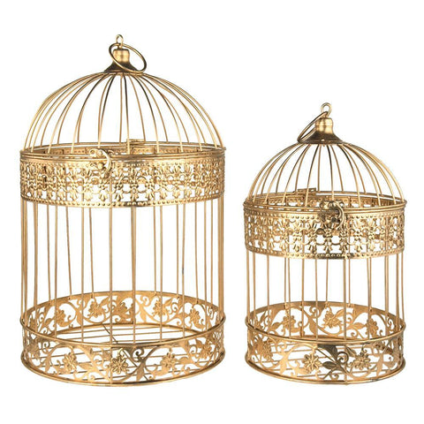 Gold Metal Wedding Bird Cage Centerpiece, Large, 2-Piece
