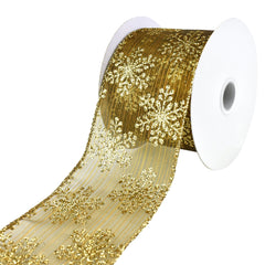 Metallic Glitter Christmas Snowflake, Stripe Sheer Wired Ribbon, 2-1/2-Inch, 10-Yard