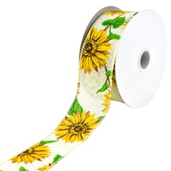 Sunflowers Faux Linen Wired Ribbon, 10-yard