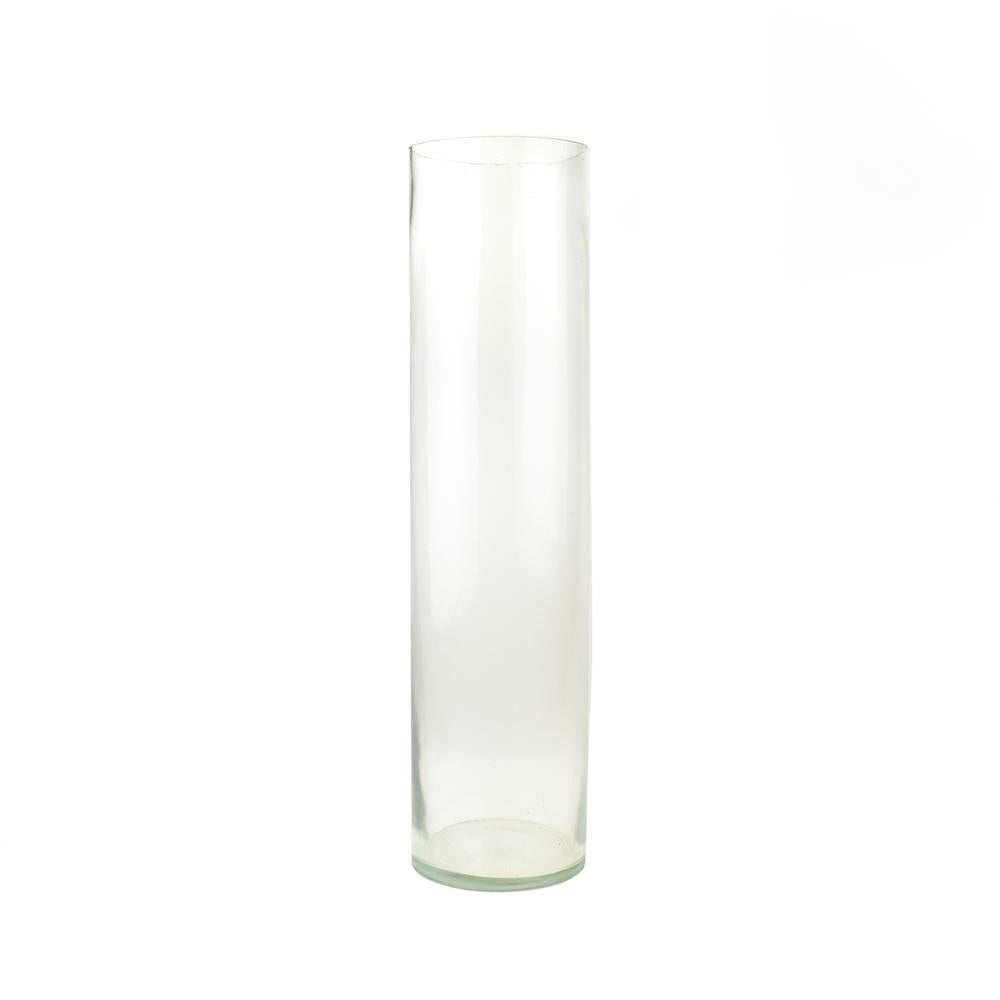 Tall Glass Cylindrical Vase. Clear, 23-3/4-Inch