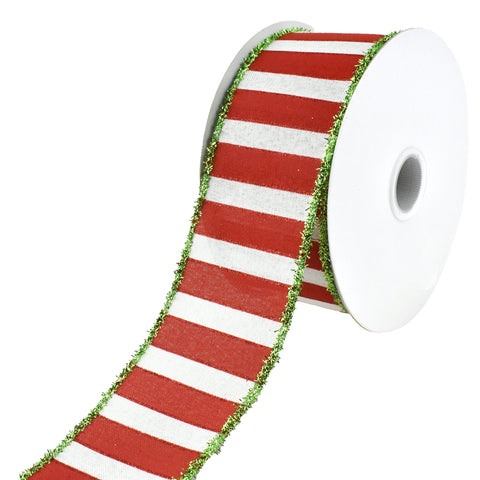 Christmas Stripes Tinsel Edge Wired Ribbon, 2-1/2-Inch, 10-Yard