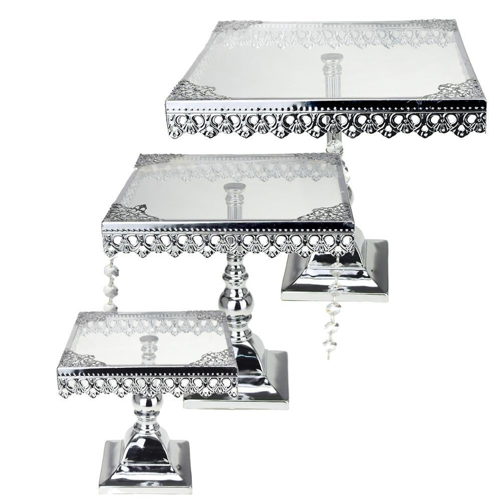 Metal Cake Stand with Glass Top, 10-3/4-Inch, 3 Piece