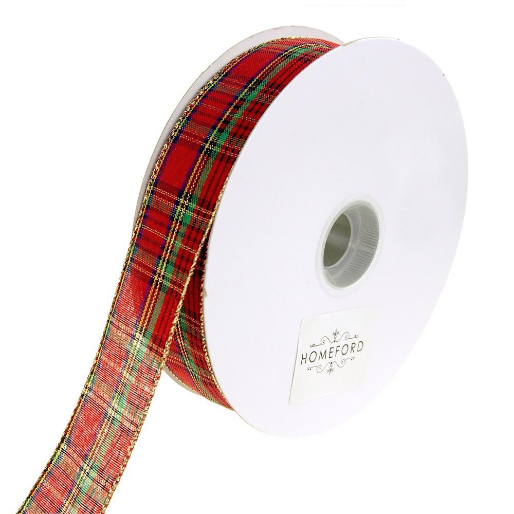 Festival Plaid Wired Christmas Holiday Ribbon, Red, 1-1/2-Inch, 50 Yards