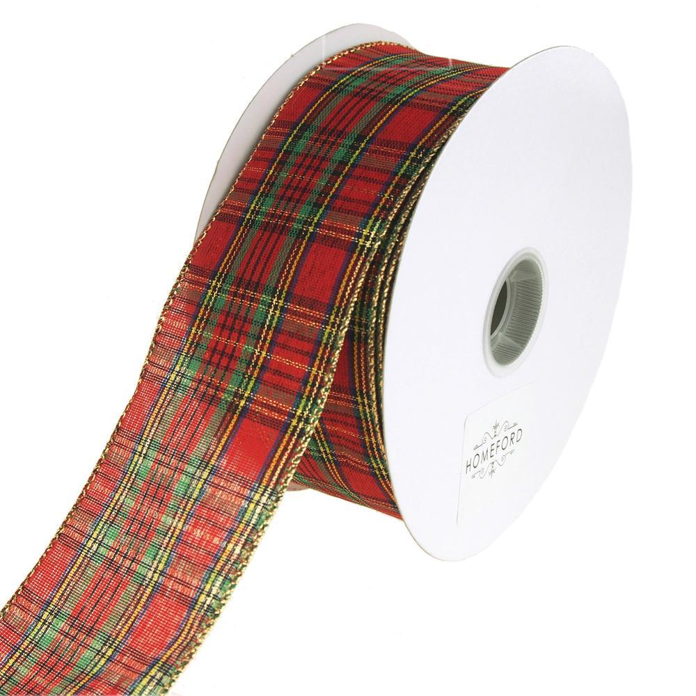 Festival Plaid Wired Christmas Holiday Ribbon, Red, 2-1/2-Inch, 50 Yards