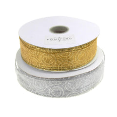 Jupiter Sheer Organza Glitter Circle Christmas Holiday Ribbon, 1-1/2-Inch, 50 Yards