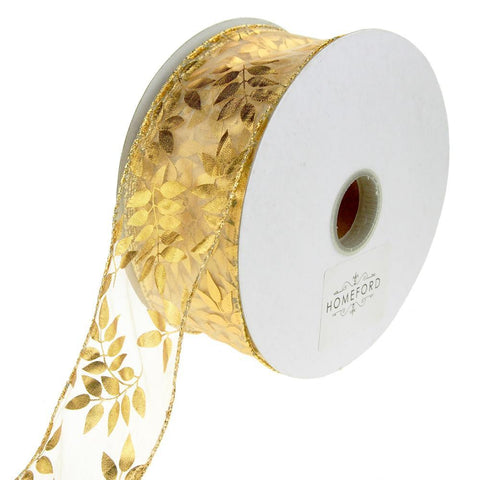 Sheer Metallic Vineland Wired Christmas Holiday Ribbon, Gold, 2-1/2-Inch, 50 Yards