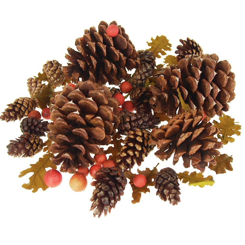 Dried Scented Pine Cones Natural Forms with Red Berries, 40-Piece