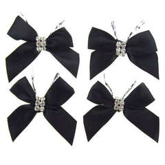 Pre-Tied Satin Bows with Rhinestone, 3-Inch, 4-Piece