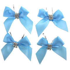 Pre-Tied Satin Bows with Rhinestone, 3-Inch, 4-Piece