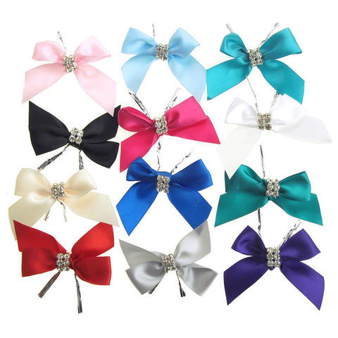 Pre-Tied Satin Bows with Rhinestone, 3-Inch, 4-Piece