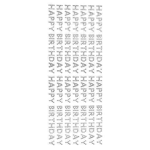 Happy Birthday Rhinestone Stickers, 1/2-Inch, 14-Count, Silver