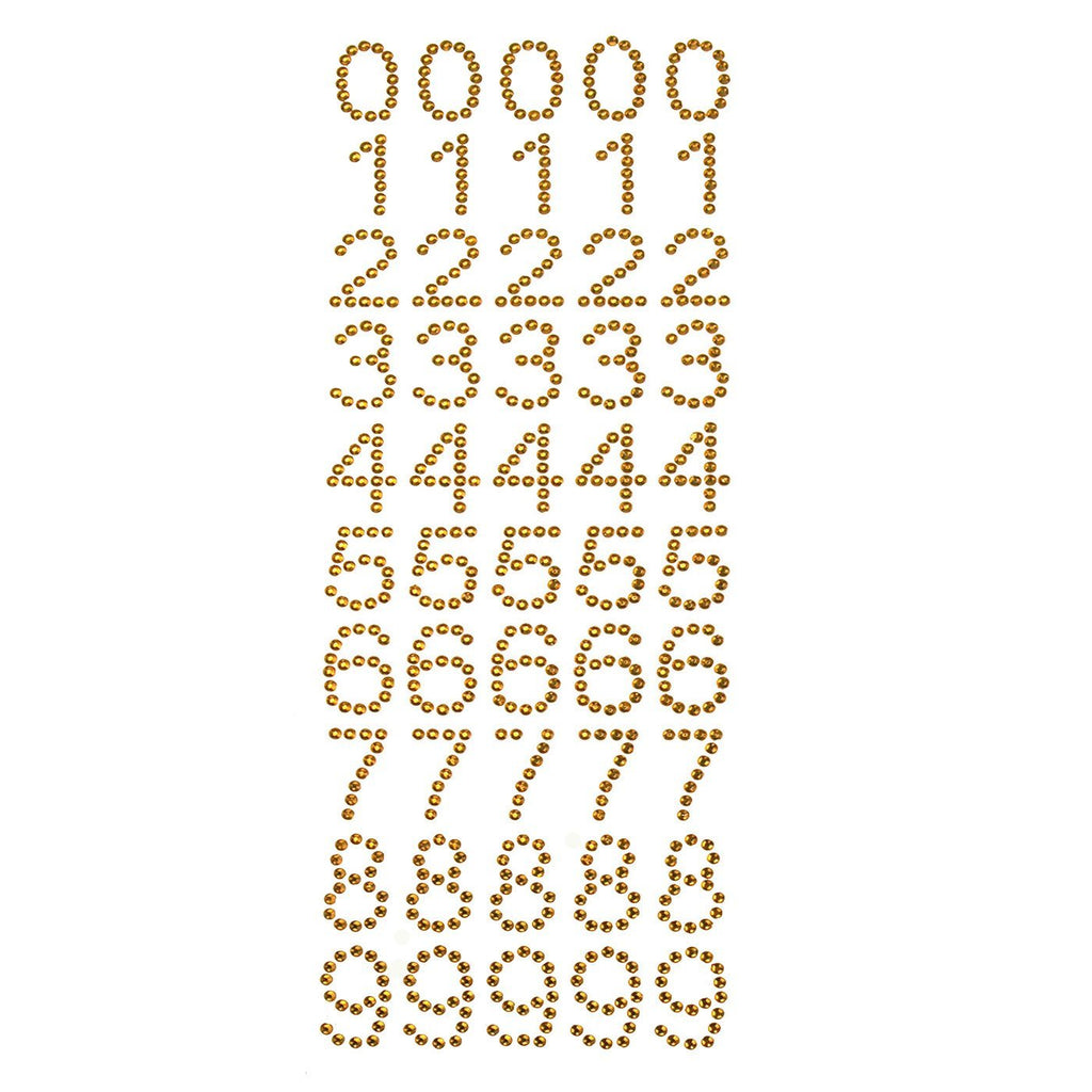 Number 0 to 9 Rhinestone Stickers, 1-Inch, 50-Count, Gold