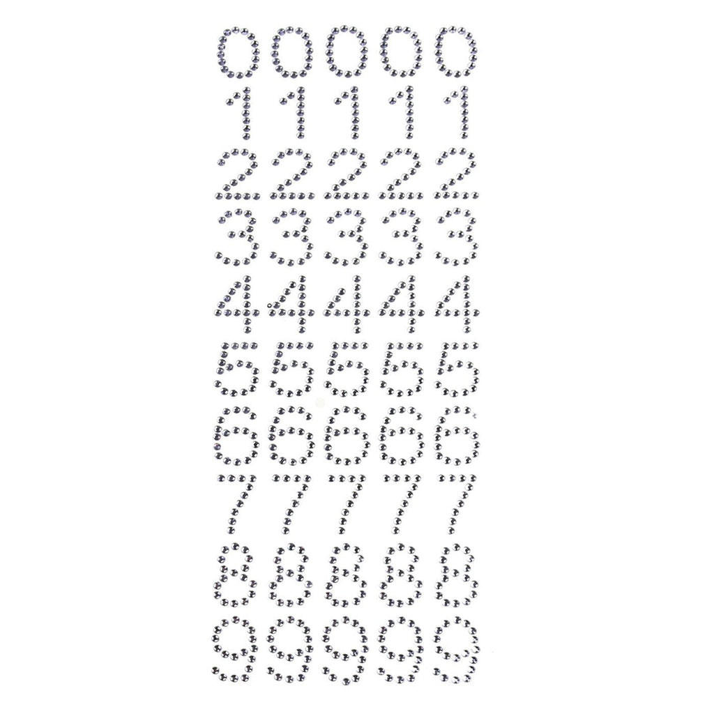 Number 0 to 9 Rhinestone Stickers, 1-Inch, 50-Count, Silver