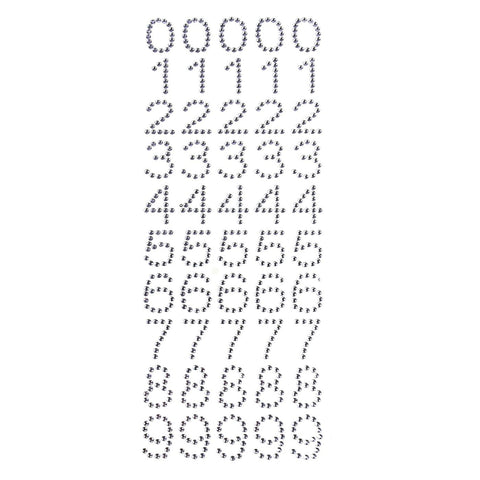 Number 0 to 9 Rhinestone Stickers, 1-Inch, 50-Count, Silver