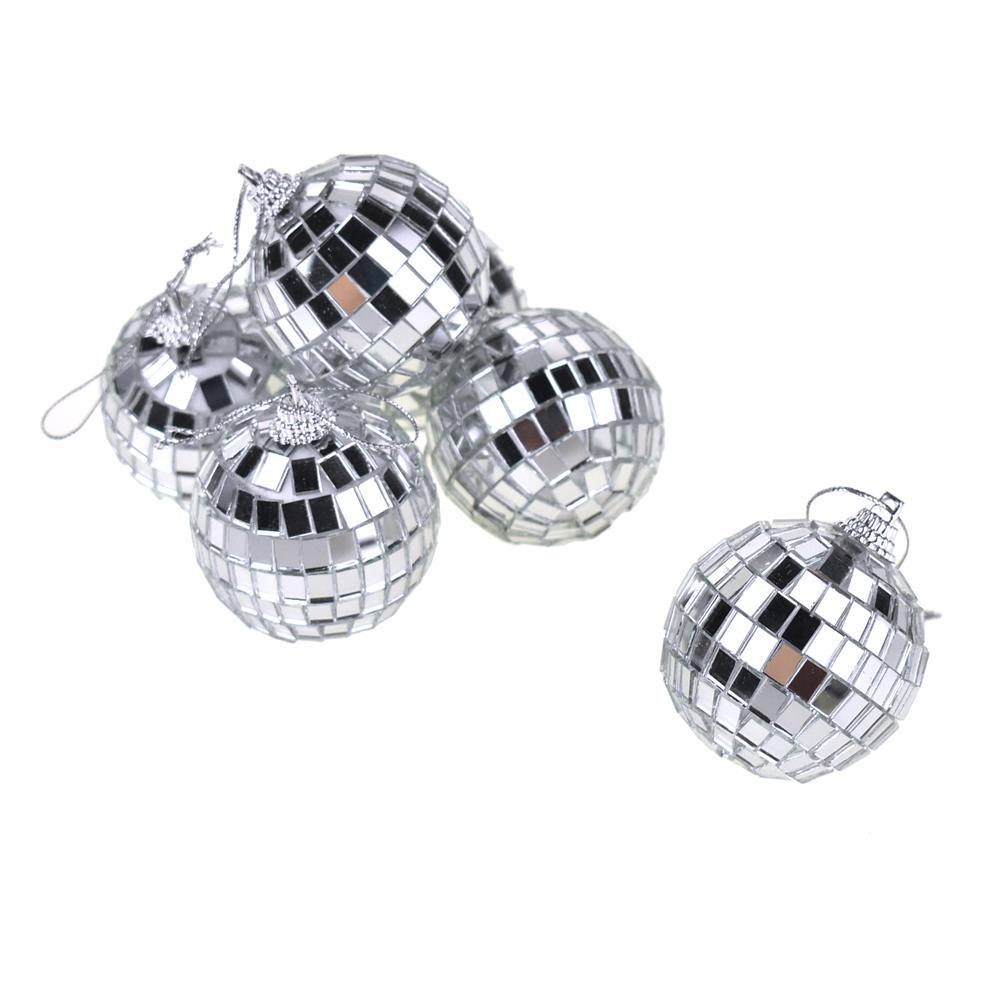 Hanging Mirror Disco Ball, Silver, 2-Inch, 6-Piece